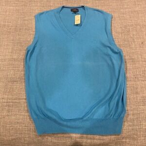Brooks Brothers 346 Mens XL Blue Cotton Silk Cashmere V-Neck Sweater Vest NWT